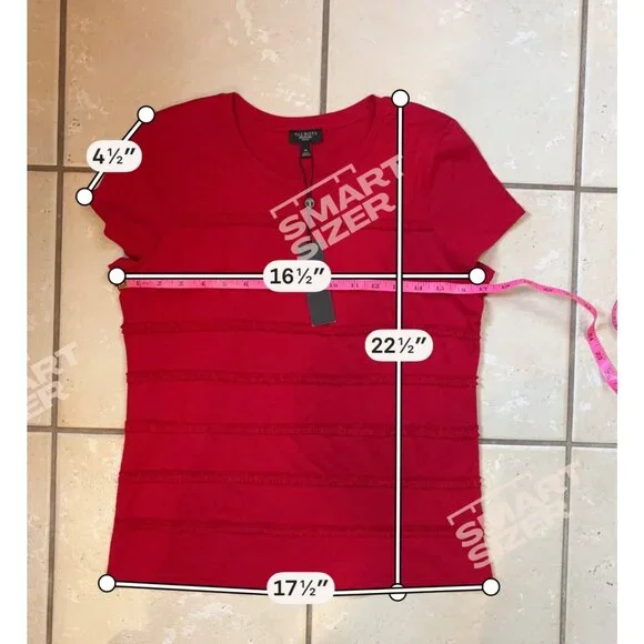 NWT Talbots Petites Red Short Sleeve Ruffle Trim Tee M Cotton Blend - Picture 6 of 7